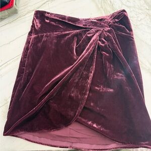 LOFT Asymmetrical Velvet Skirt in Deep Burgundy